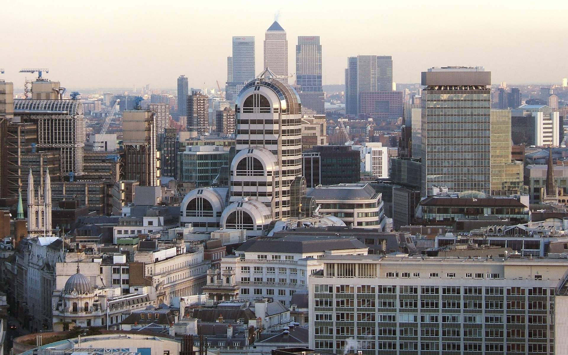 Canary Wharf financial district skyline in London